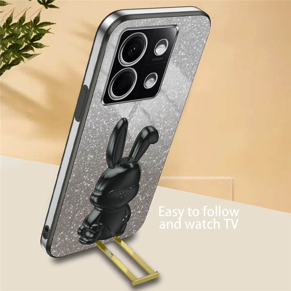 For Xiaomi Redmi Note 13 5G Case Glitter Cartoon Rabbit Anti-fall Phone Cover with Pull-out Kickstand