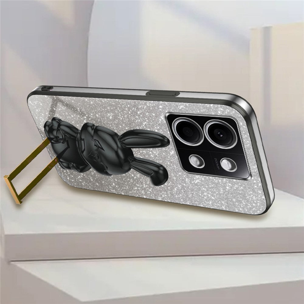For Xiaomi Redmi Note 13 5G Case Glitter Cartoon Rabbit Anti-fall Phone Cover with Pull-out Kickstand