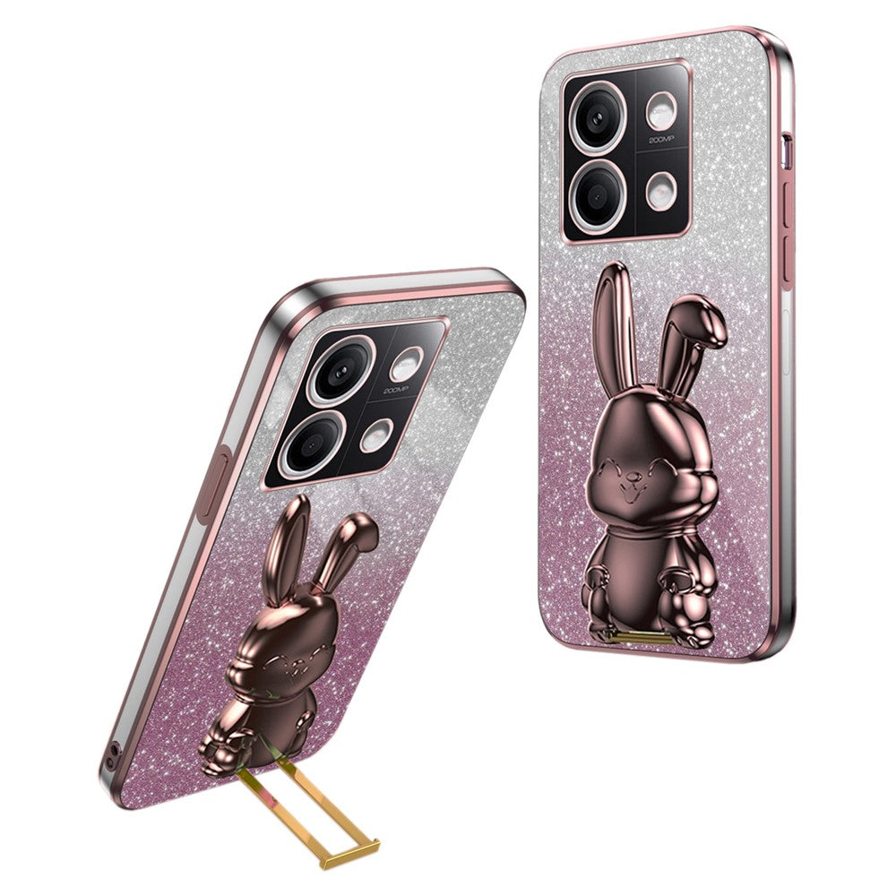 For Xiaomi Redmi Note 13 4G Case Cute Rabbit Pull-out Kickstand PC+TPU Cellphone Cover
