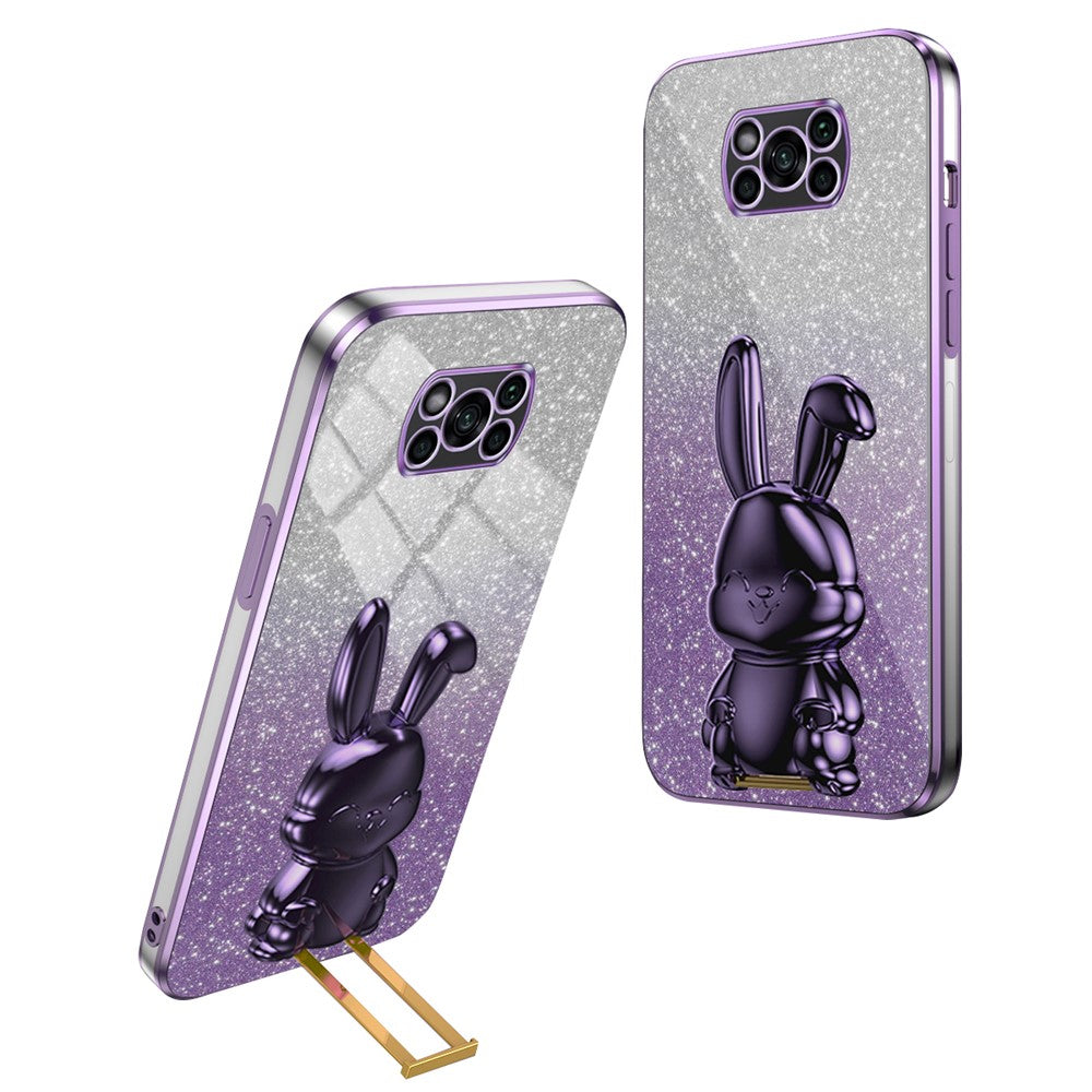 For Xiaomi Poco X3 / Poco X3 NFC Electroplating Cellphone Case Pull-out Kickstand PC+TPU Cover