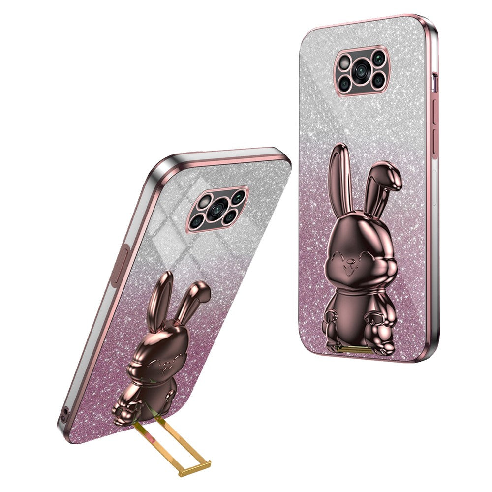 For Xiaomi Poco X3 / Poco X3 NFC Electroplating Cellphone Case Pull-out Kickstand PC+TPU Cover