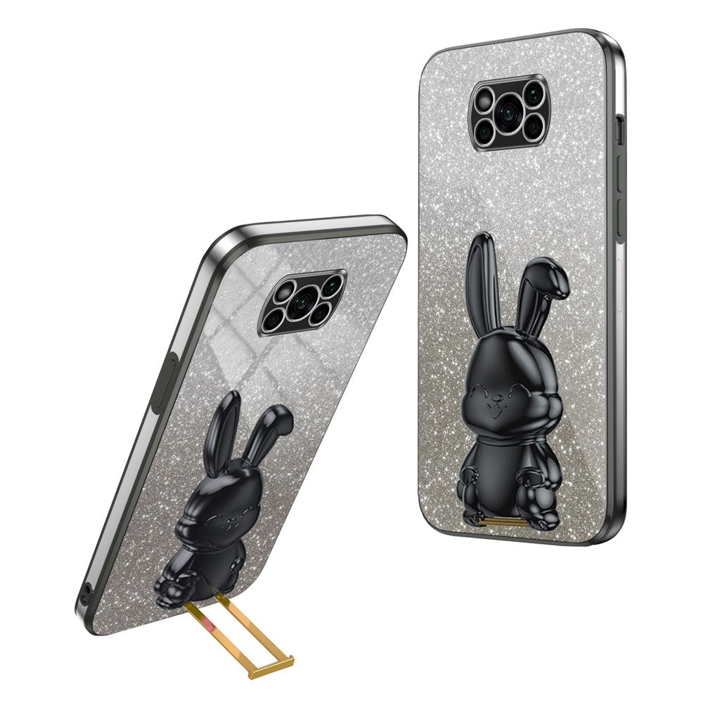 For Xiaomi Poco X3 / Poco X3 NFC Electroplating Cellphone Case Pull-out Kickstand PC+TPU Cover