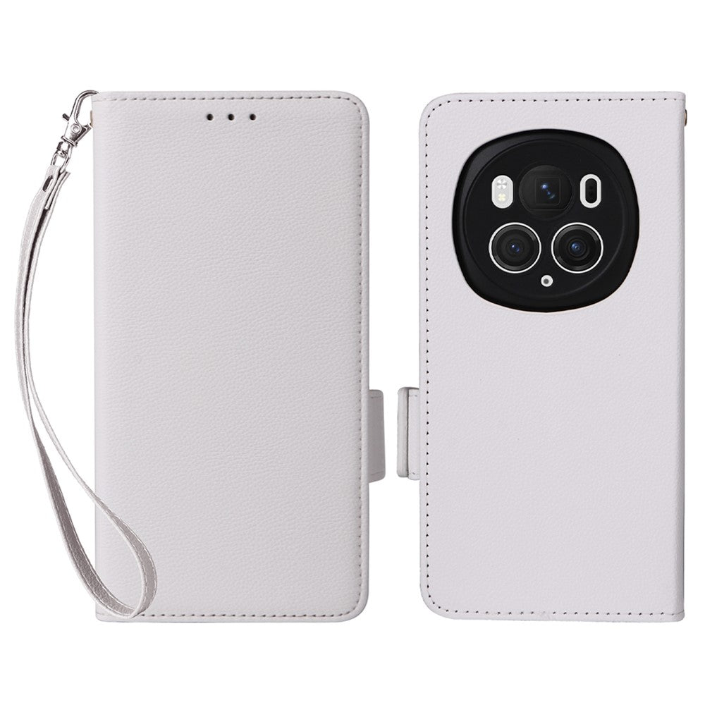 Honor Magic6 Pro 5G Wallet-Handyhülle – Mit Handschlaufe, Litschi-Textur, PU-Leder, Brieftasche