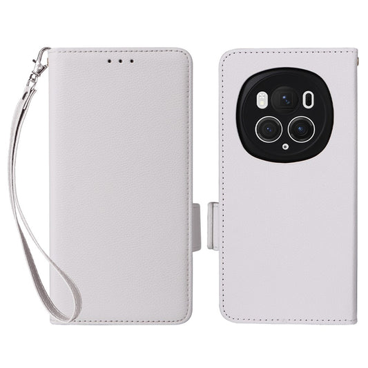 Honor Magic6 Pro 5G Wallet-Handyhülle – Mit Handschlaufe, Litschi-Textur, PU-Leder, Brieftasche