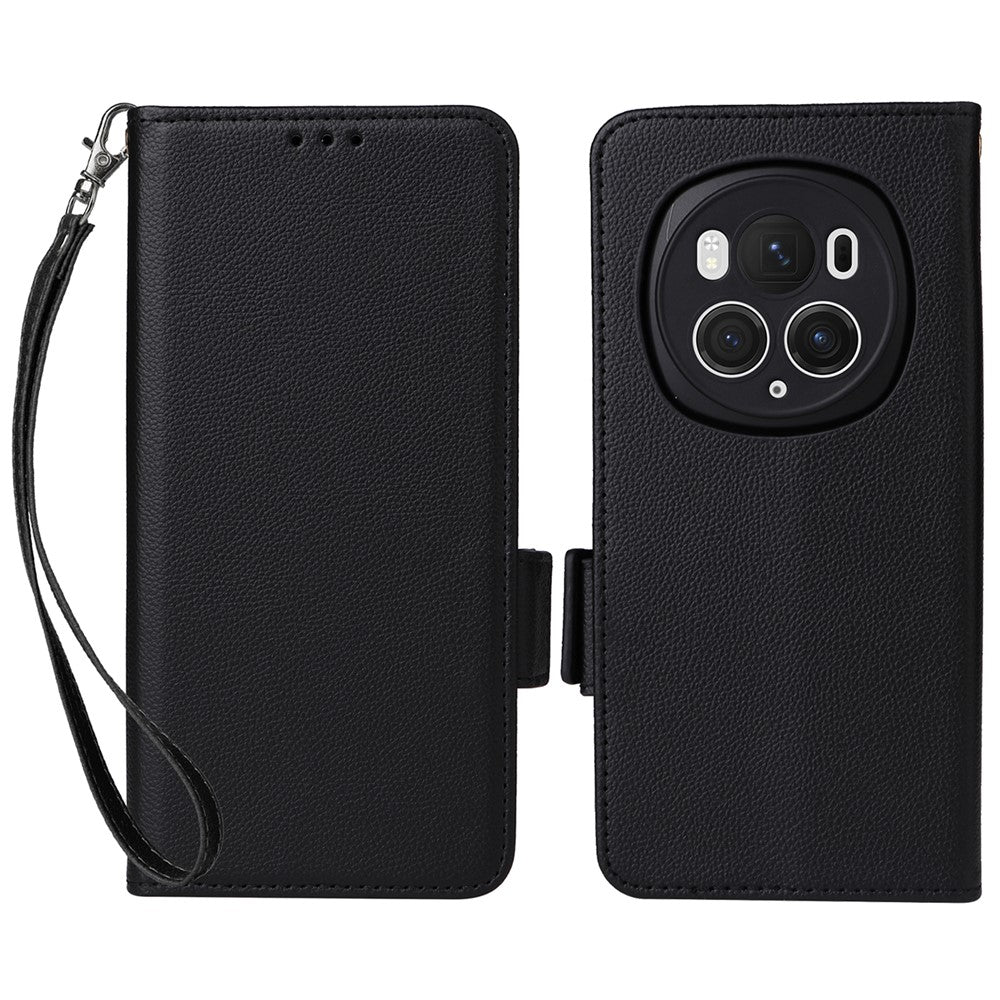 Honor Magic6 Pro 5G Wallet-Handyhülle – Mit Handschlaufe, Litschi-Textur, PU-Leder, Brieftasche