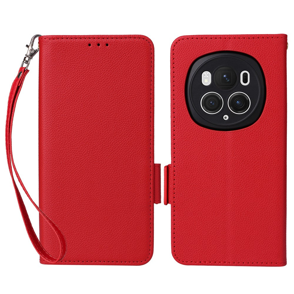 Honor Magic6 Pro 5G Wallet-Handyhülle – Mit Handschlaufe, Litschi-Textur, PU-Leder, Brieftasche