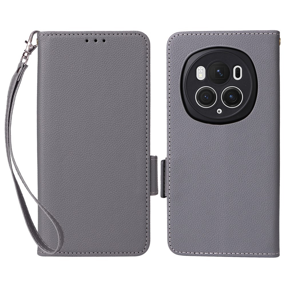 Honor Magic6 Pro 5G Wallet-Handyhülle – Mit Handschlaufe, Litschi-Textur, PU-Leder, Brieftasche