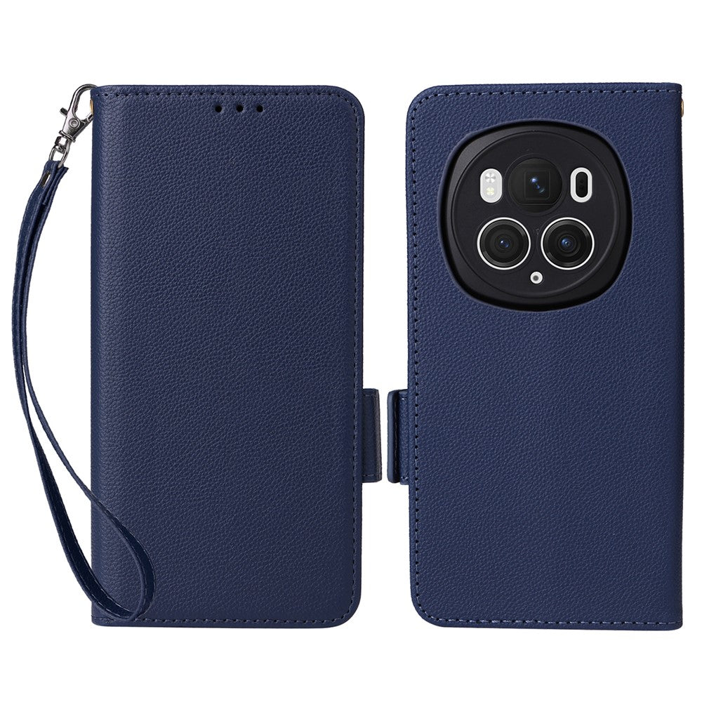 Honor Magic6 Pro 5G Wallet-Handyhülle – Mit Handschlaufe, Litschi-Textur, PU-Leder, Brieftasche