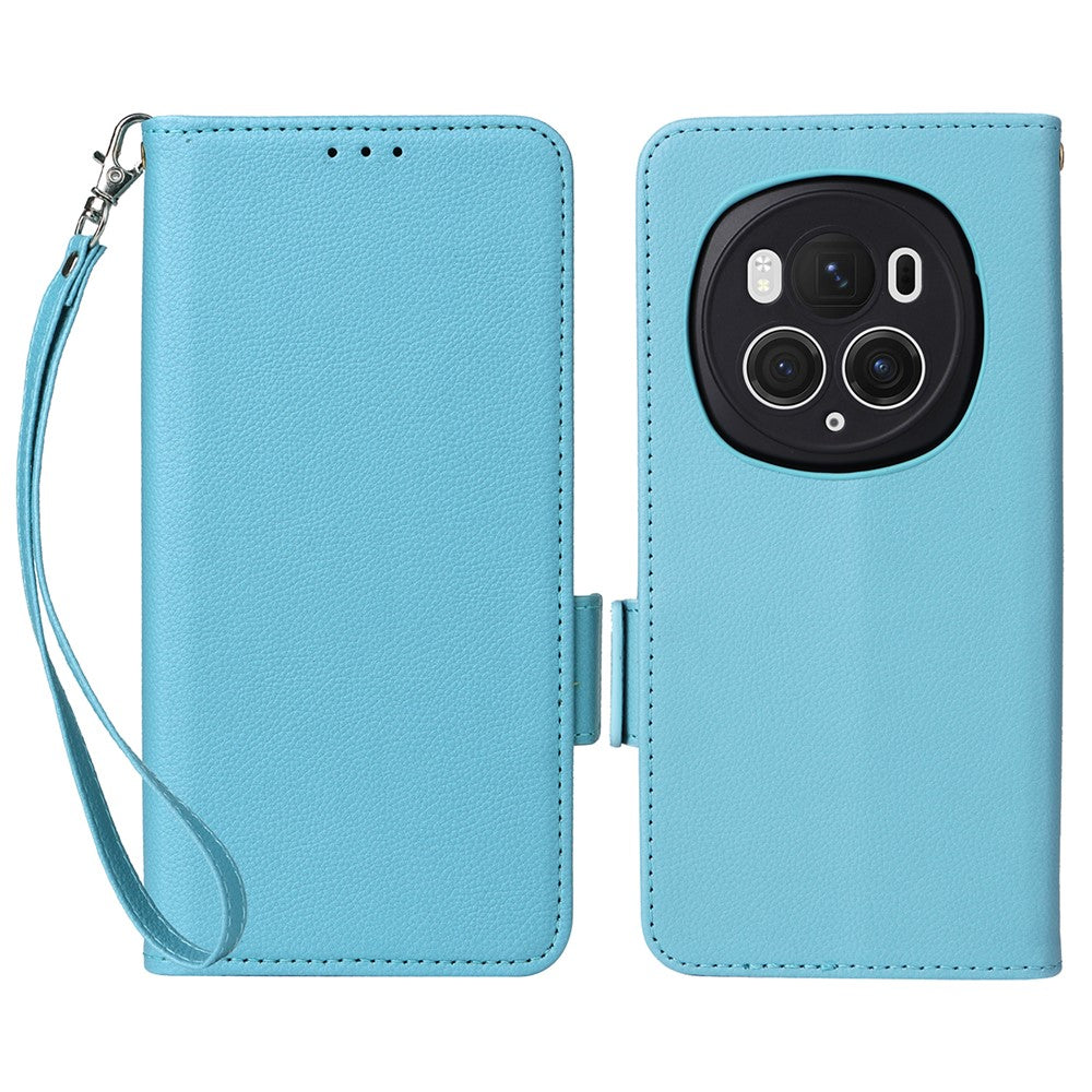 Honor Magic6 Pro 5G Wallet-Handyhülle – Mit Handschlaufe, Litschi-Textur, PU-Leder, Brieftasche