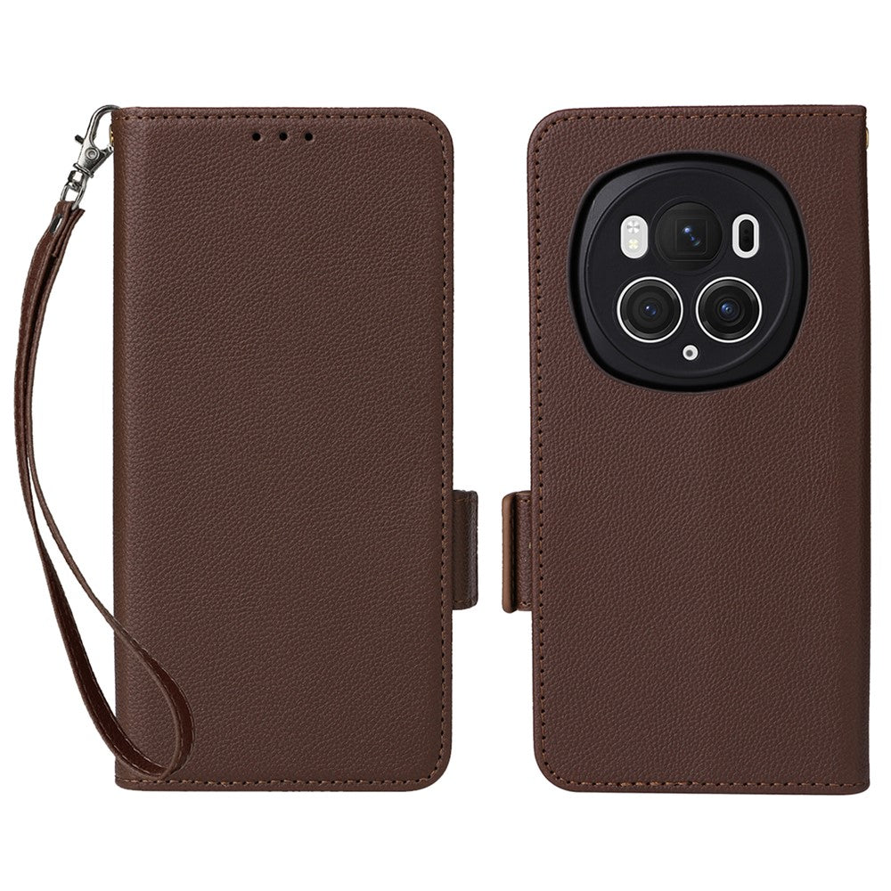 Honor Magic6 Pro 5G Wallet-Handyhülle – Mit Handschlaufe, Litschi-Textur, PU-Leder, Brieftasche