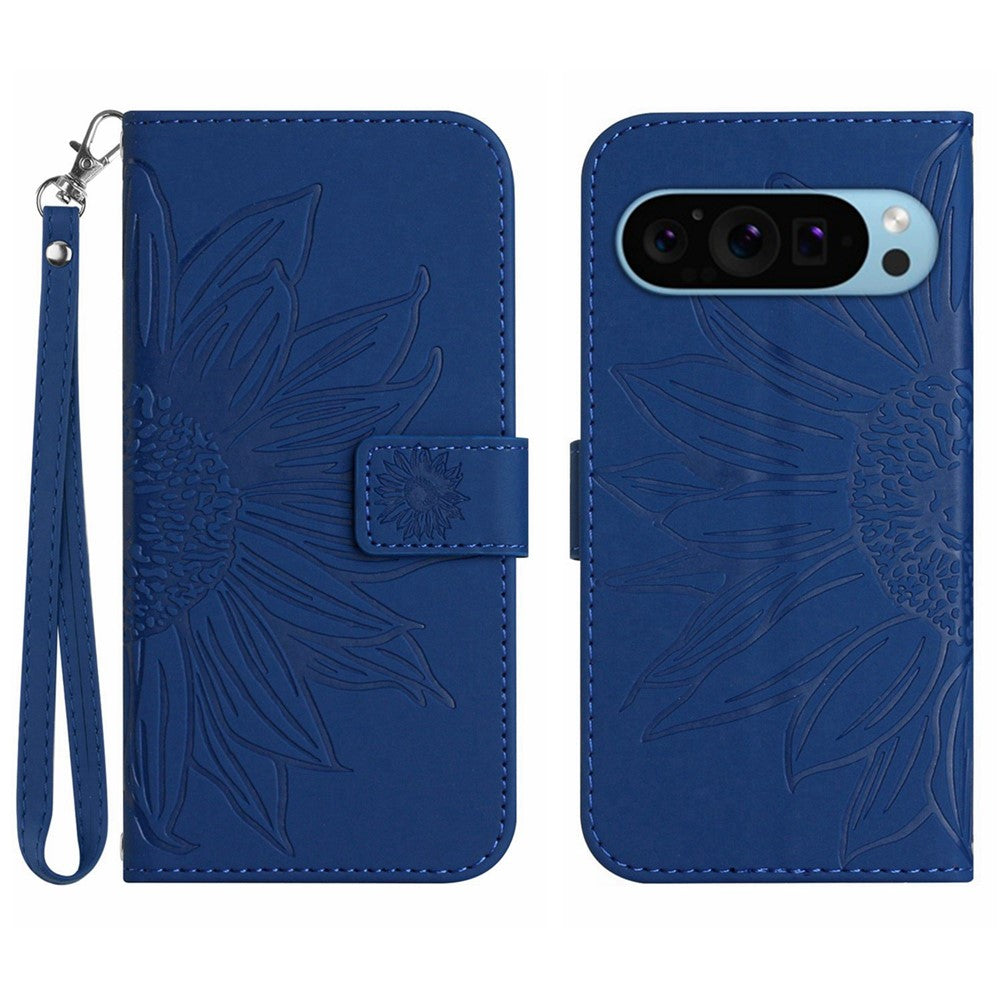 Pixel 9 Pro XL Wallet-Hülle – Sonnenblume aufgedruckt, mit Ständer & Riemen