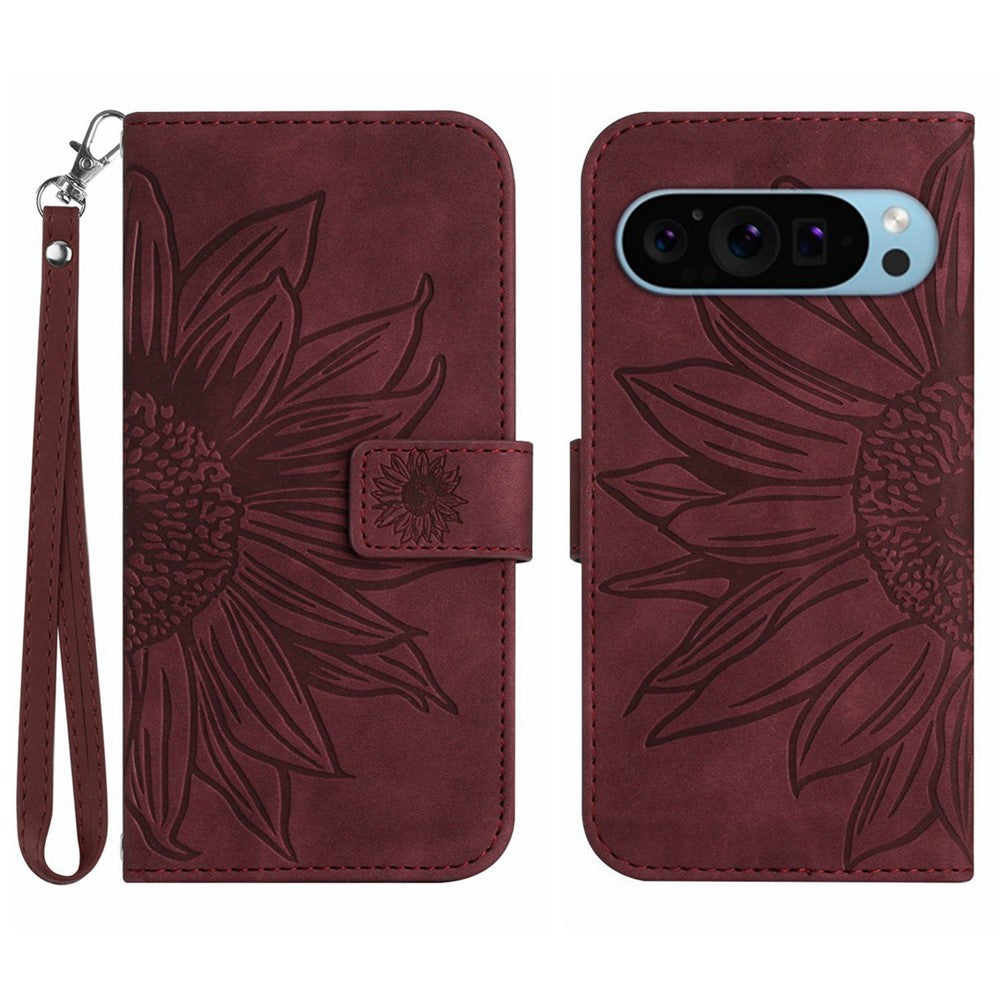 Pixel 9 Pro XL Wallet-Hülle – Sonnenblume aufgedruckt, mit Ständer & Riemen