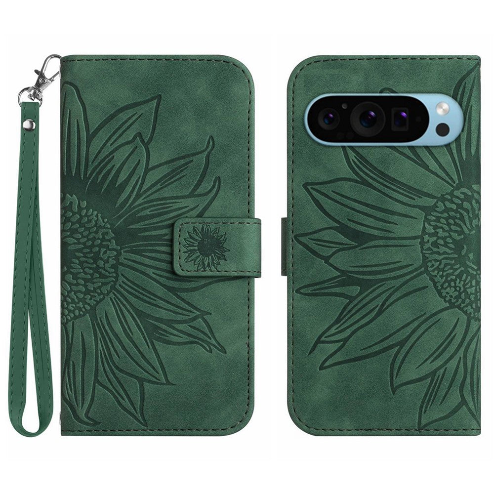 Pixel 9 Pro XL Wallet-Hülle – Sonnenblume aufgedruckt, mit Ständer & Riemen