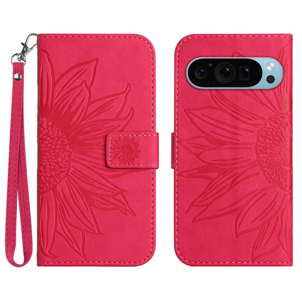 Pixel 9 Pro XL Wallet-Hülle – Sonnenblume aufgedruckt, mit Ständer & Riemen