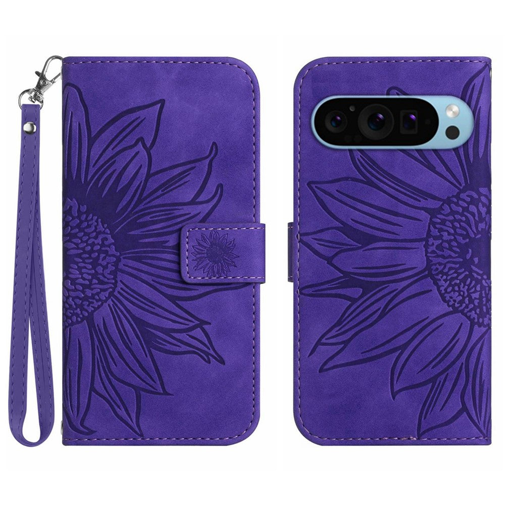 Pixel 9 Pro XL Wallet-Hülle – Sonnenblume aufgedruckt, mit Ständer & Riemen