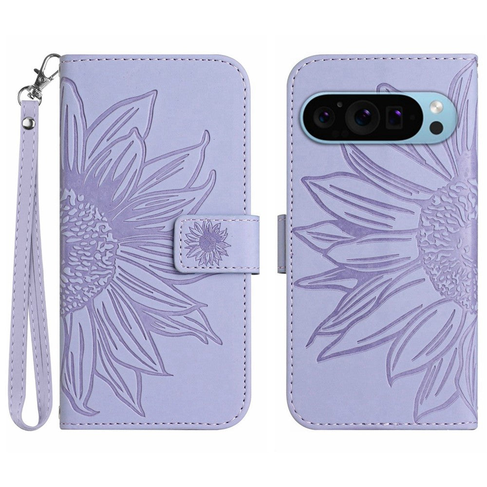 Pixel 9 / 9 Pro Wallet-Hülle – Sonnenblume aufgedruckt, mit Ständer & Riemen