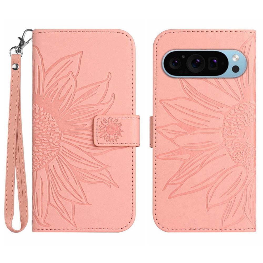 Pixel 9 / 9 Pro Wallet-Hülle – Sonnenblume aufgedruckt, mit Ständer & Riemen