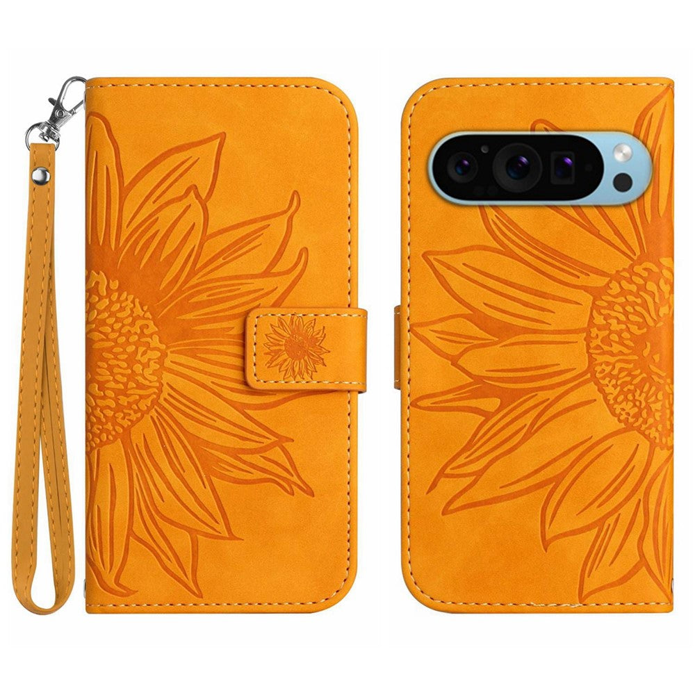 Pixel 9 / 9 Pro Wallet-Hülle – Sonnenblume aufgedruckt, mit Ständer & Riemen