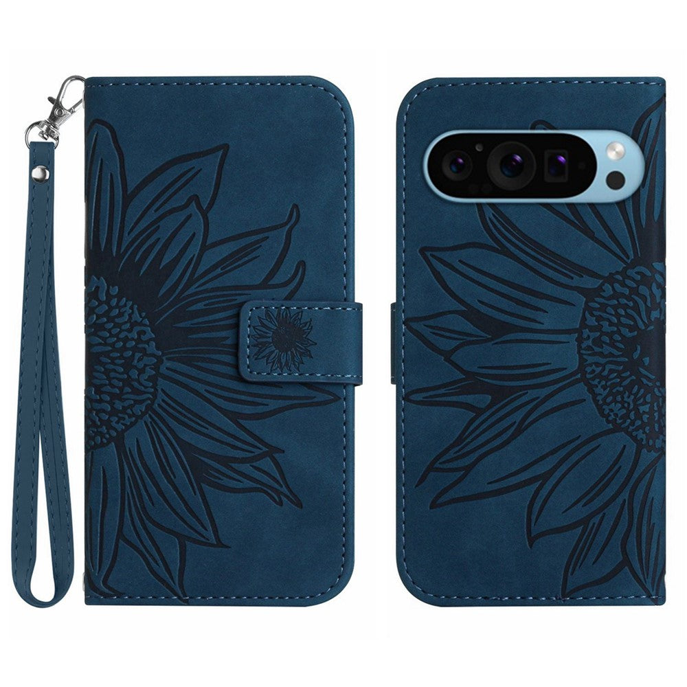 Pixel 9 / 9 Pro Wallet-Hülle – Sonnenblume aufgedruckt, mit Ständer & Riemen