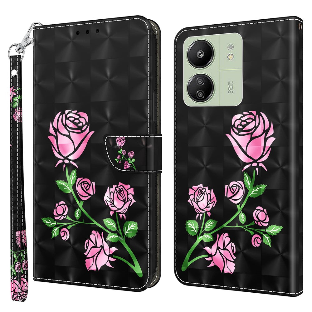 For Xiaomi Redmi 13C 4G / 13C 5G / Poco C65 4G / Poco M6 5G / 13R 5G Magnetic Phone Case 3D Pattern Printing Wallet Cover
