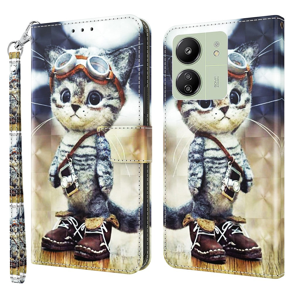 For Xiaomi Redmi 13C 4G / 13C 5G / Poco C65 4G / Poco M6 5G / 13R 5G Magnetic Phone Case 3D Pattern Printing Wallet Cover