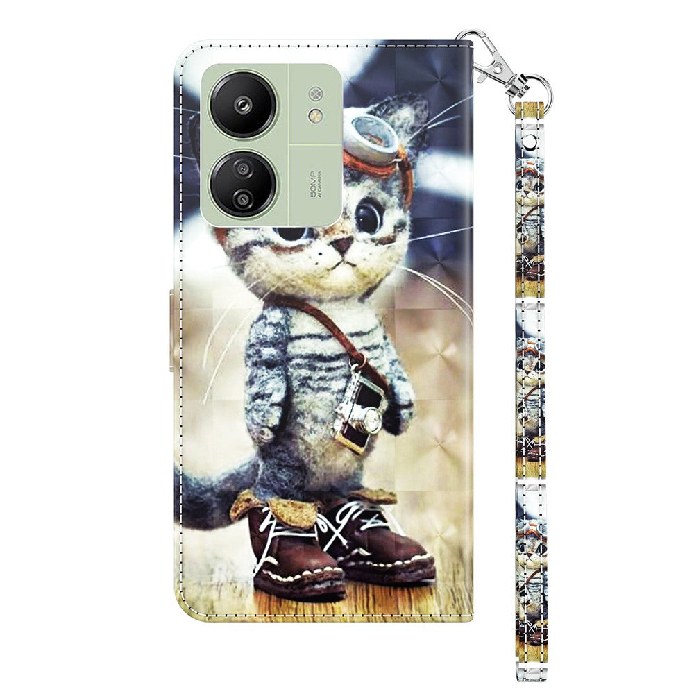 For Xiaomi Redmi 13C 4G / 13C 5G / Poco C65 4G / Poco M6 5G / 13R 5G Magnetic Phone Case 3D Pattern Printing Wallet Cover