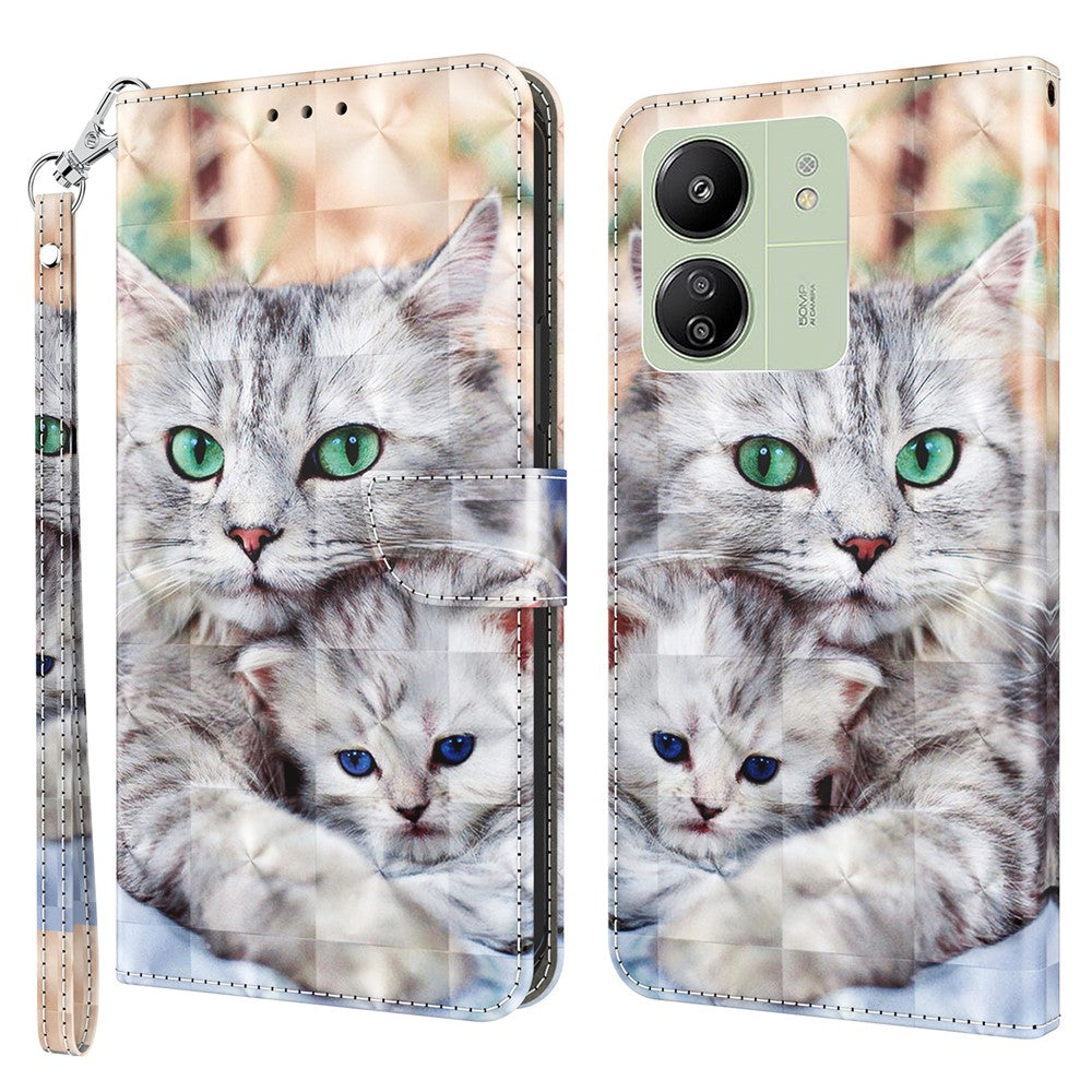 For Xiaomi Redmi 13C 4G / 13C 5G / Poco C65 4G / Poco M6 5G / 13R 5G Magnetic Phone Case 3D Pattern Printing Wallet Cover