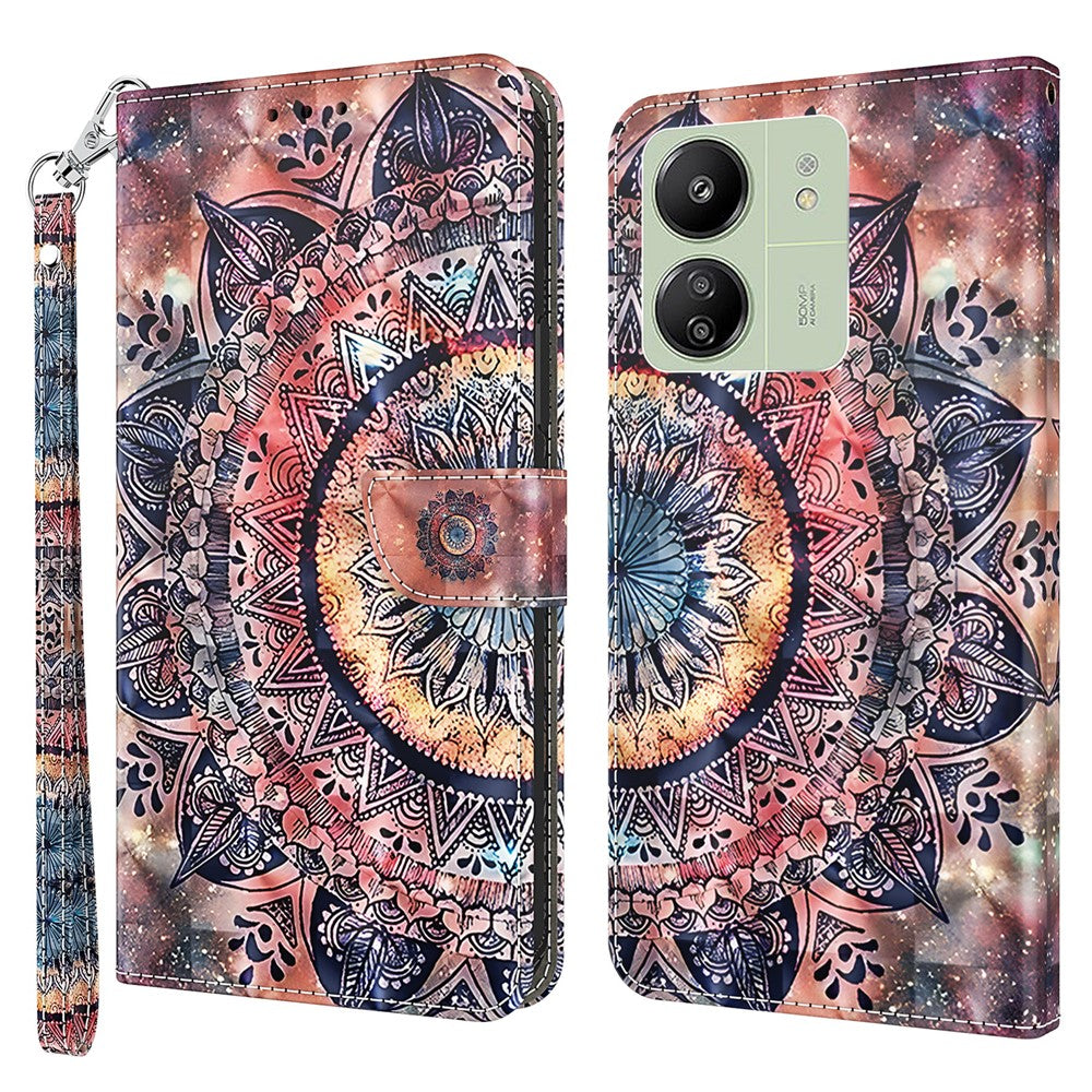 For Xiaomi Redmi 13C 4G / 13C 5G / Poco C65 4G / Poco M6 5G / 13R 5G Magnetic Phone Case 3D Pattern Printing Wallet Cover