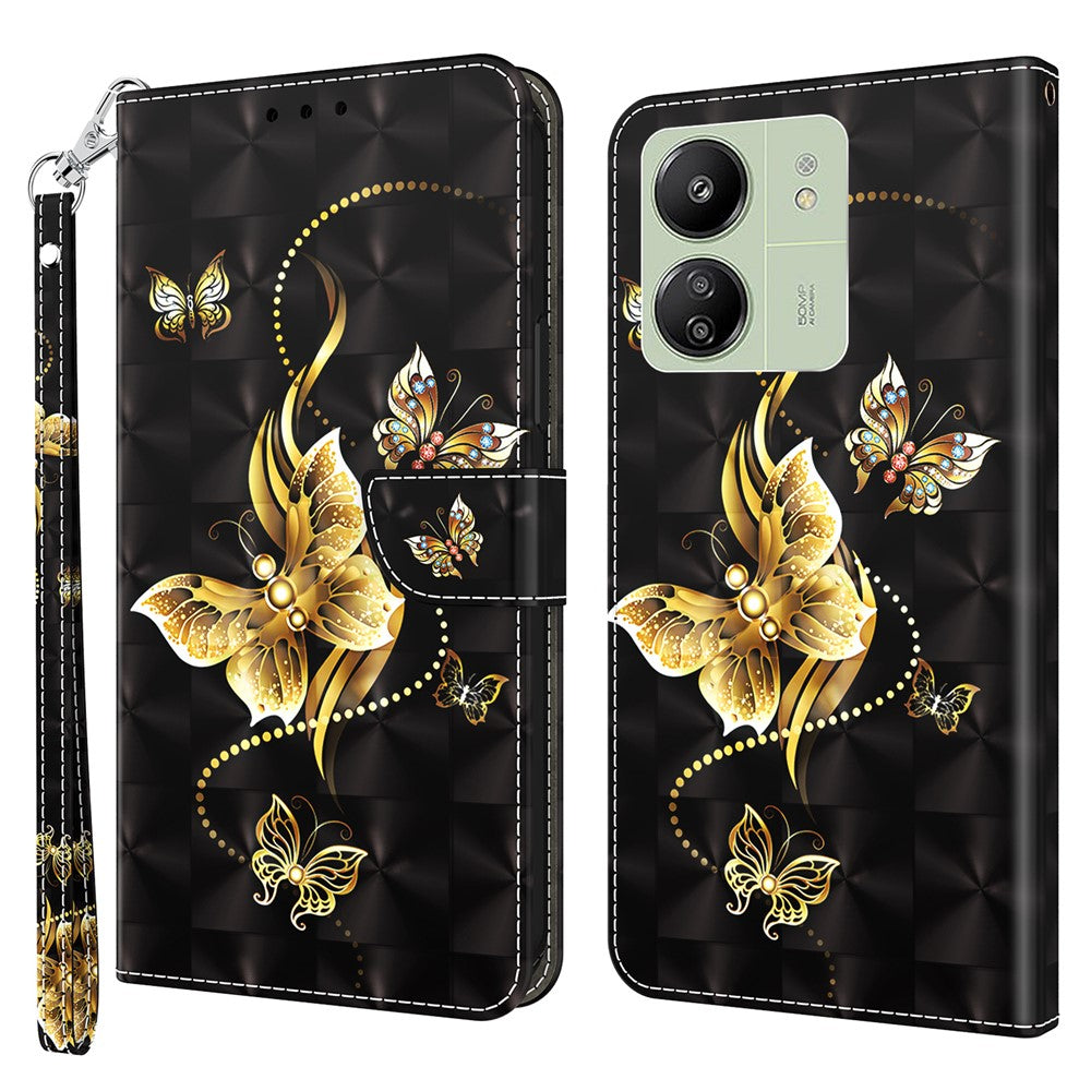 For Xiaomi Redmi 13C 4G / 13C 5G / Poco C65 4G / Poco M6 5G / 13R 5G Magnetic Phone Case 3D Pattern Printing Wallet Cover