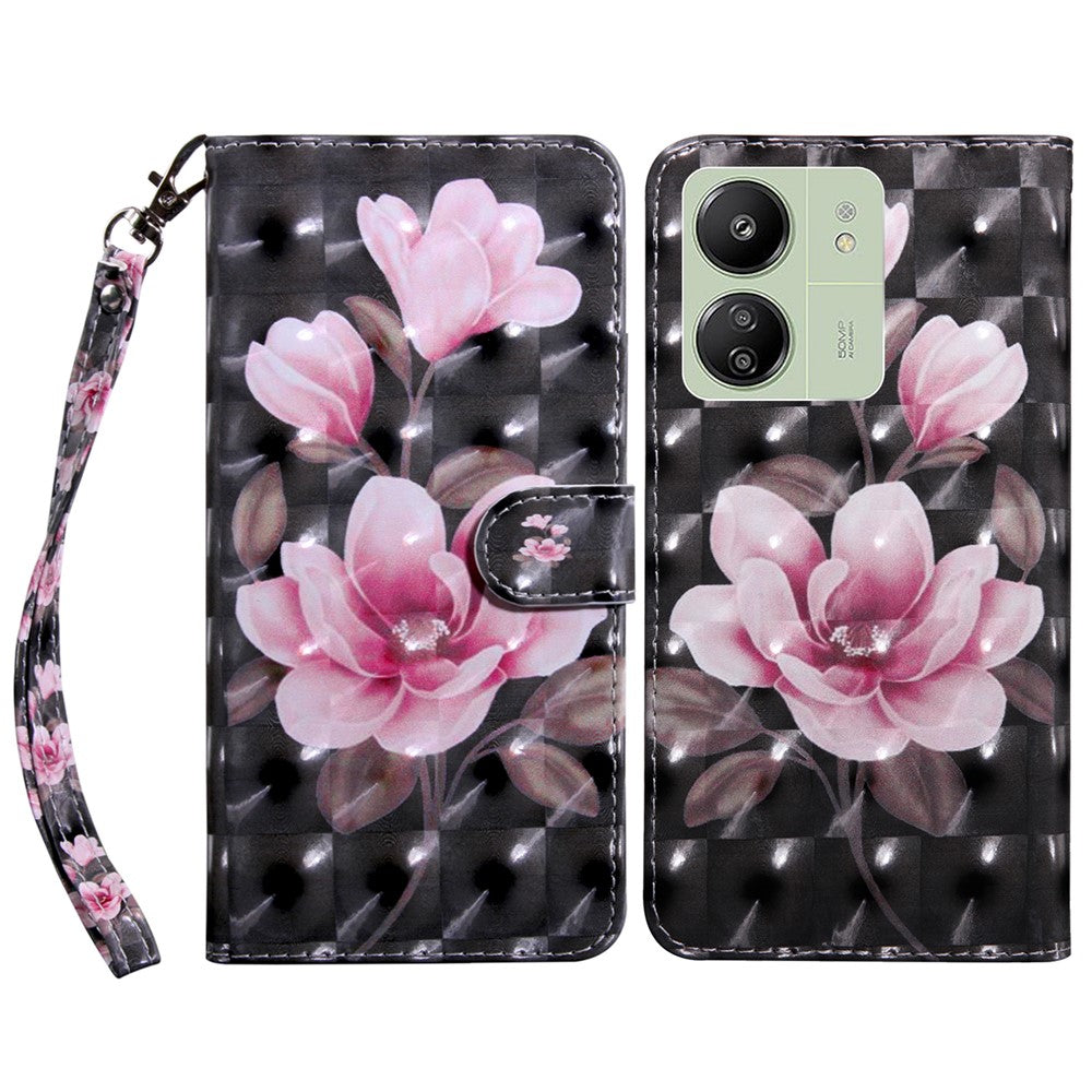 For Xiaomi Redmi 13C 4G / 13C 5G / Poco C65 4G / Poco M6 5G / 13R 5G Magnetic Phone Case 3D Pattern Printing Wallet Cover