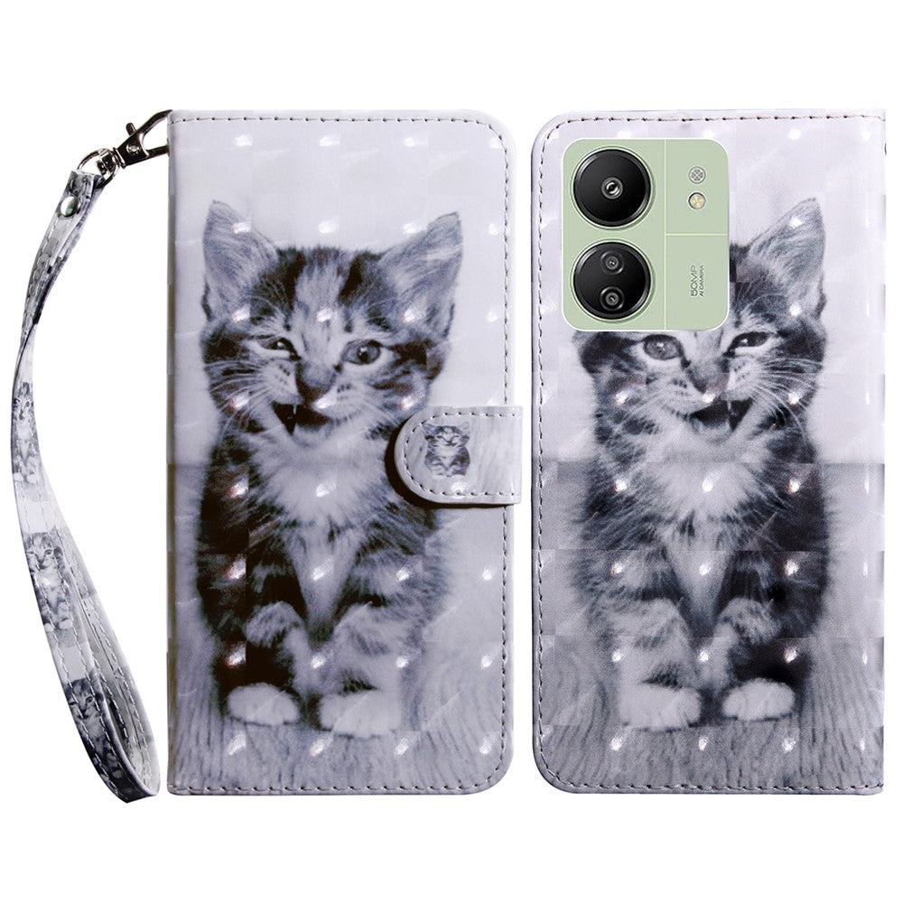 For Xiaomi Redmi 13C 4G / 13C 5G / Poco C65 4G / Poco M6 5G / 13R 5G Magnetic Phone Case 3D Pattern Printing Wallet Cover