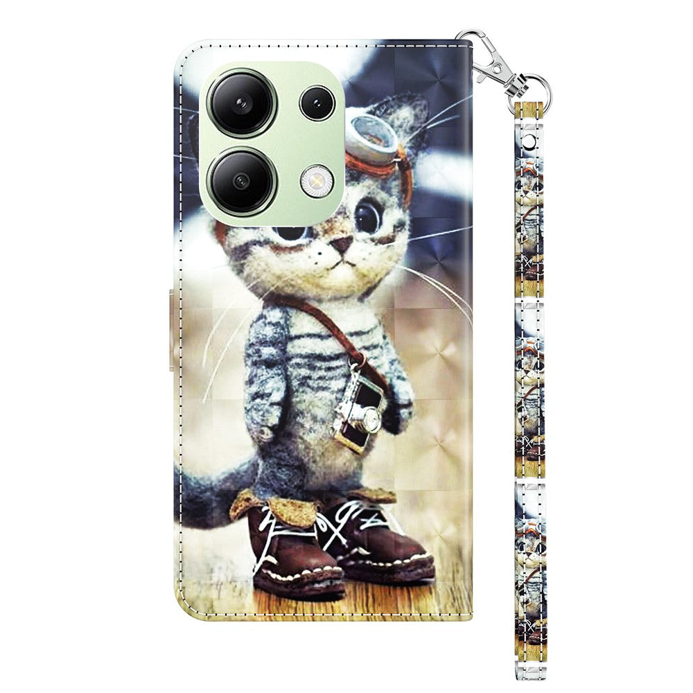 For Xiaomi Redmi Note 13 4G Leather Case 3D Pattern Printing Phone Wallet Cover