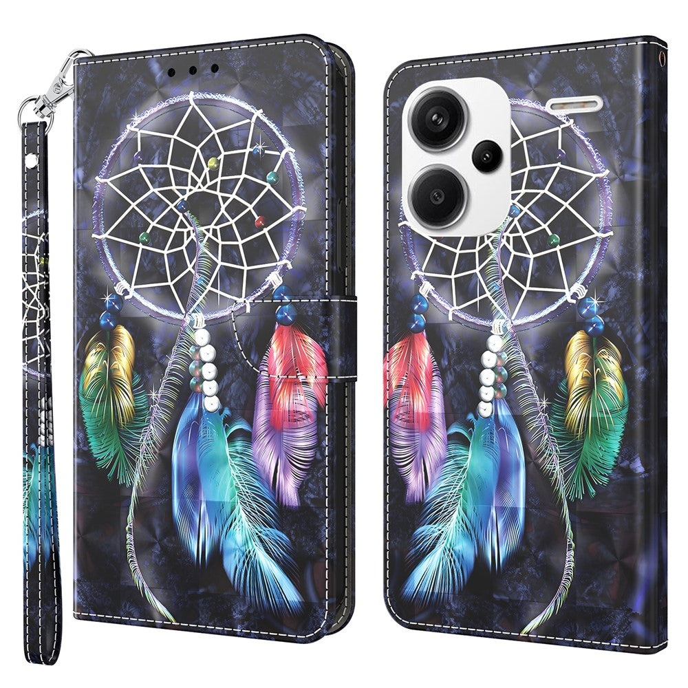 For Xiaomi Redmi Note 13 Pro+ 5G Leather Case 3D Pattern Printing Phone Cover with Hand Strap