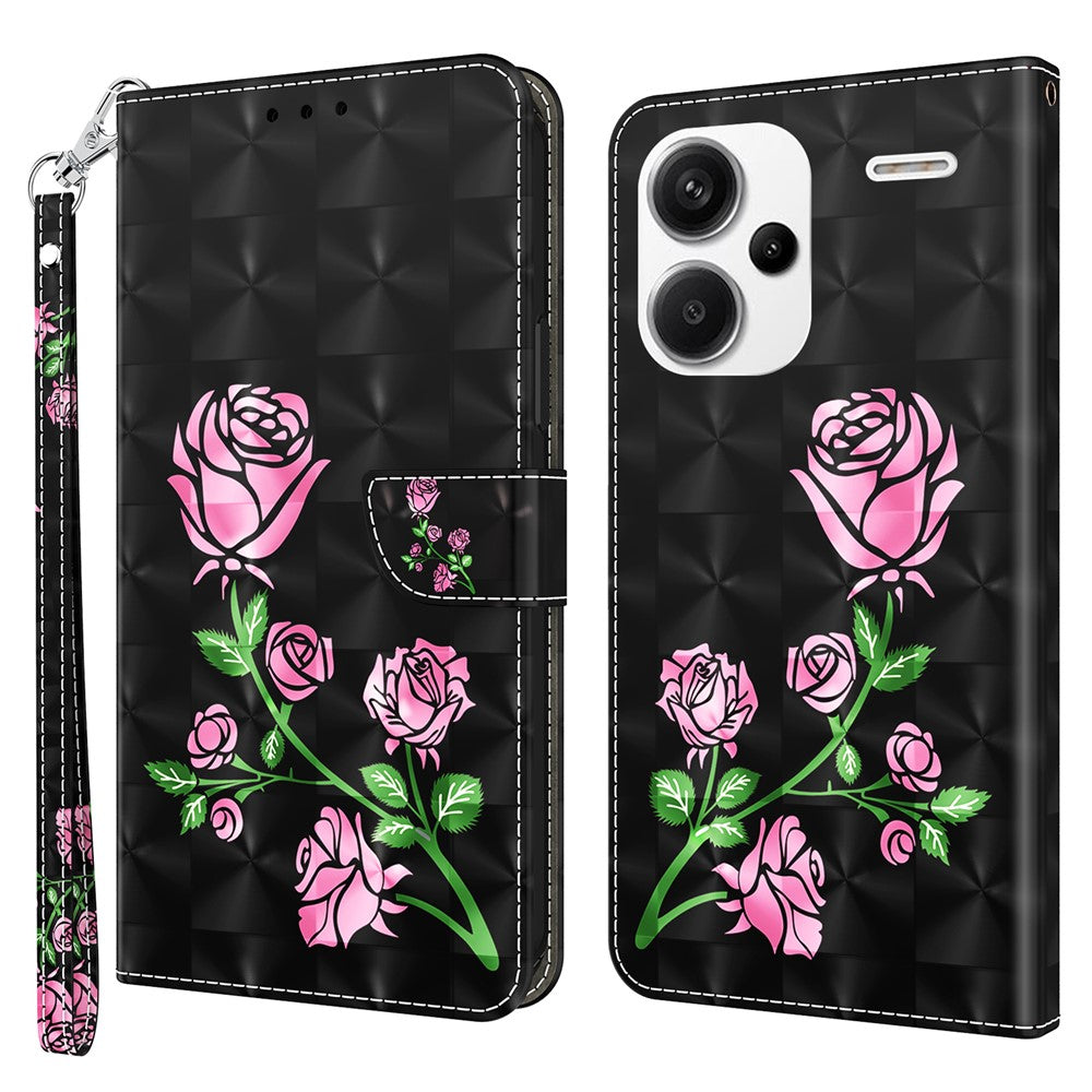 For Xiaomi Redmi Note 13 Pro+ 5G Leather Case 3D Pattern Printing Phone Cover with Hand Strap