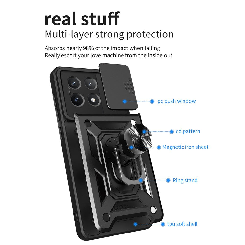 For Xiaomi Poco X6 Pro 5G / Redmi K70E 5G Case PC+TPU Anti-drop Phone Cover with Slide Lens Window