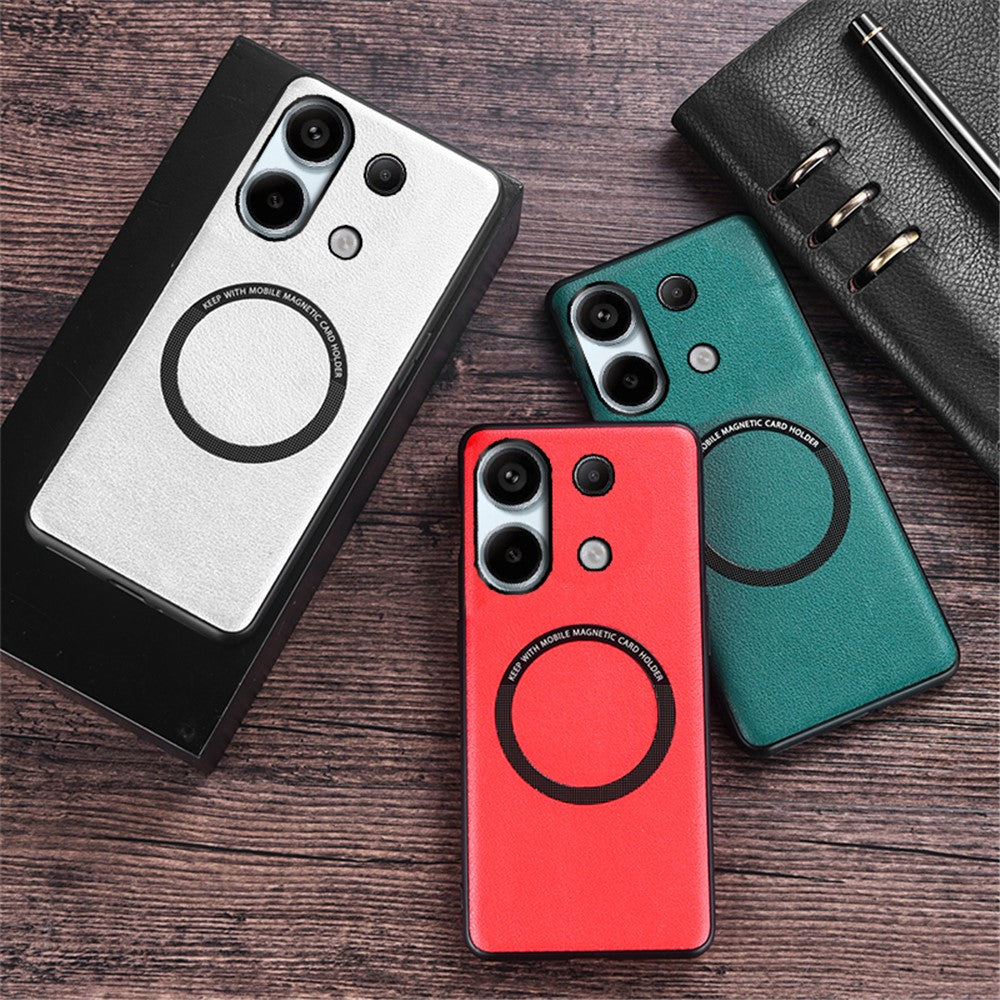 For Xiaomi Redmi Note 13 4G Magnetic Case PU Leather Coated TPU Phone Cover