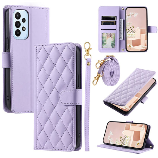 Galaxy A32 4G Wallet-Hülle – Rautenmuster mit Geldbörsenfunktion & Riemen