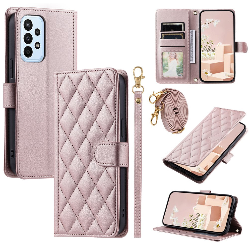 Galaxy A32 4G Wallet-Hülle – Rautenmuster mit Geldbörsenfunktion & Riemen