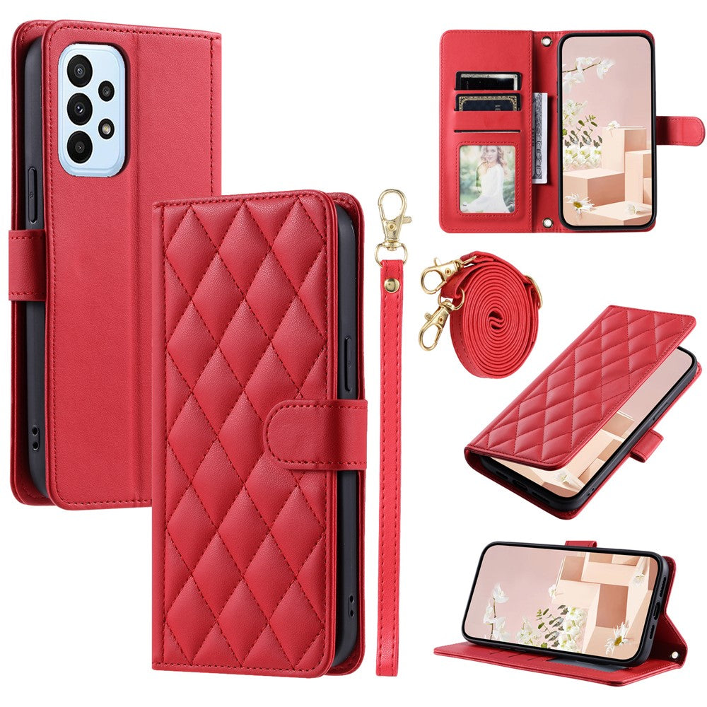 Galaxy A32 4G Wallet-Hülle – Rautenmuster mit Geldbörsenfunktion & Riemen