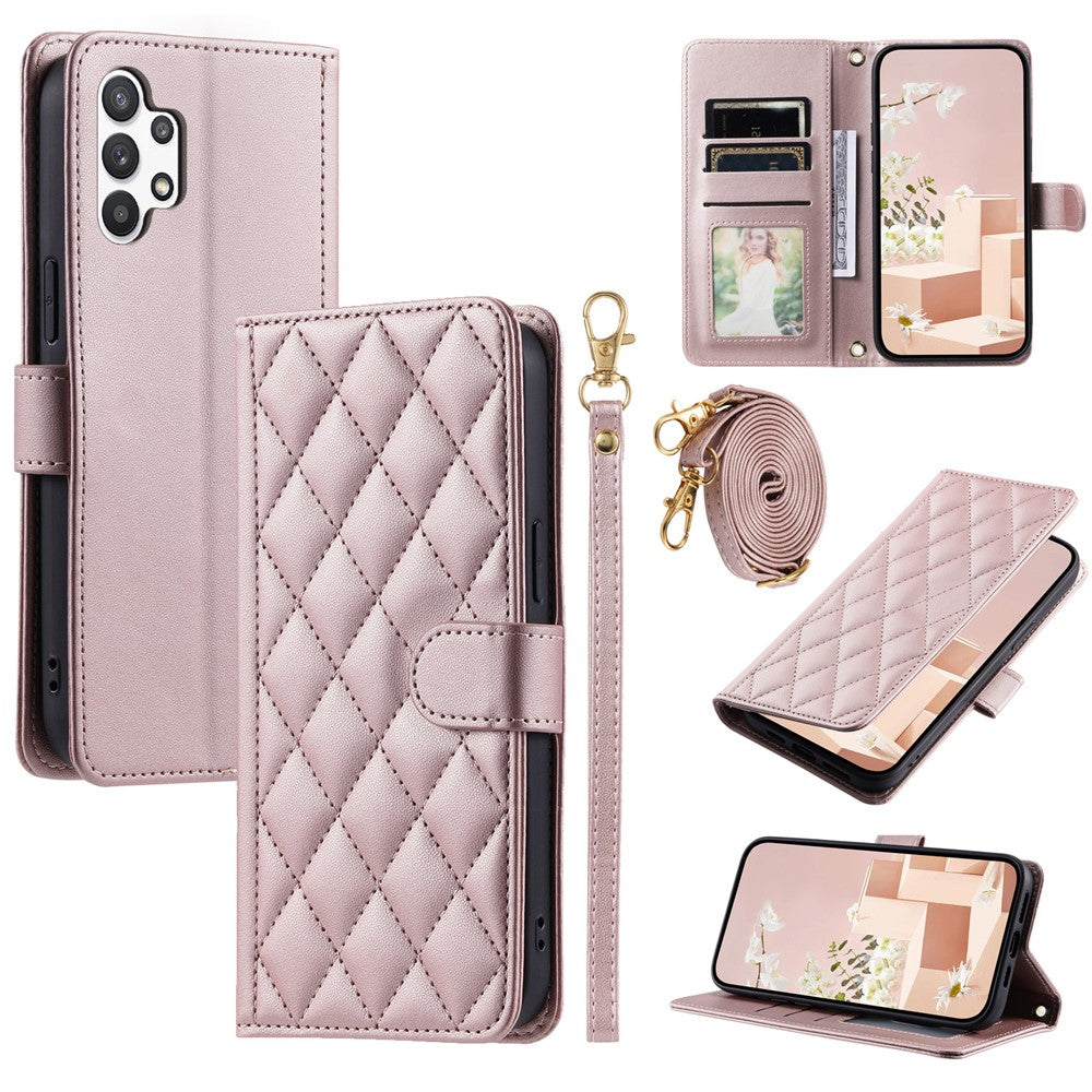 Galaxy A32 5G / M32 5G Wallet-Hülle – Rautenmuster mit Geldbörsenfunktion & Riemen