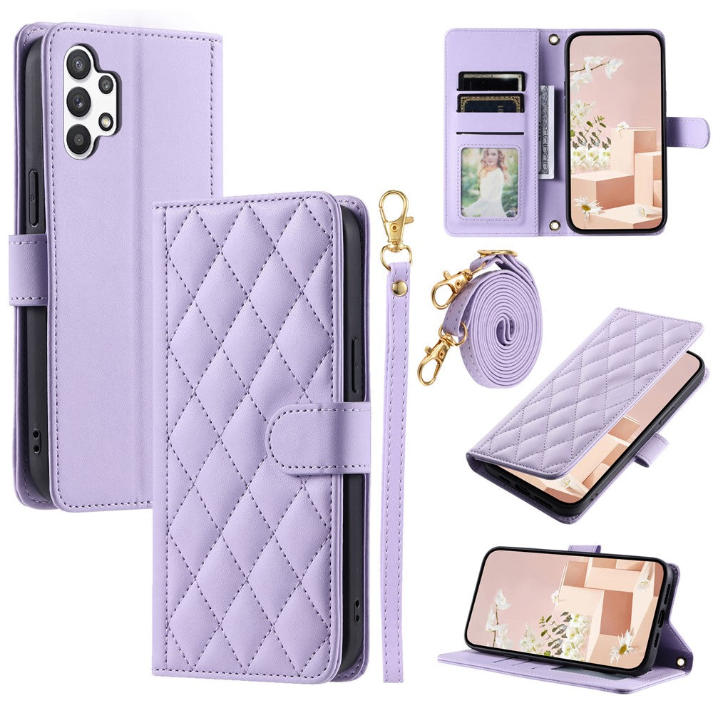 Galaxy A32 5G / M32 5G Wallet-Hülle – Rautenmuster mit Geldbörsenfunktion & Riemen