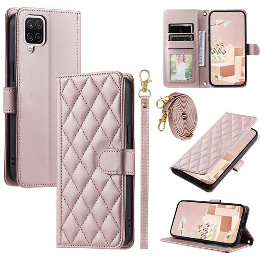 Galaxy A12 Wallet-Hülle – Rautenmuster mit Geldbörsenfunktion & Riemen