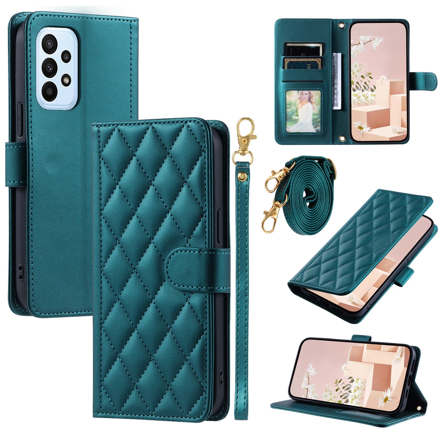 Galaxy A73 5G Crossbody-Lederhülle – Rhombus-Design