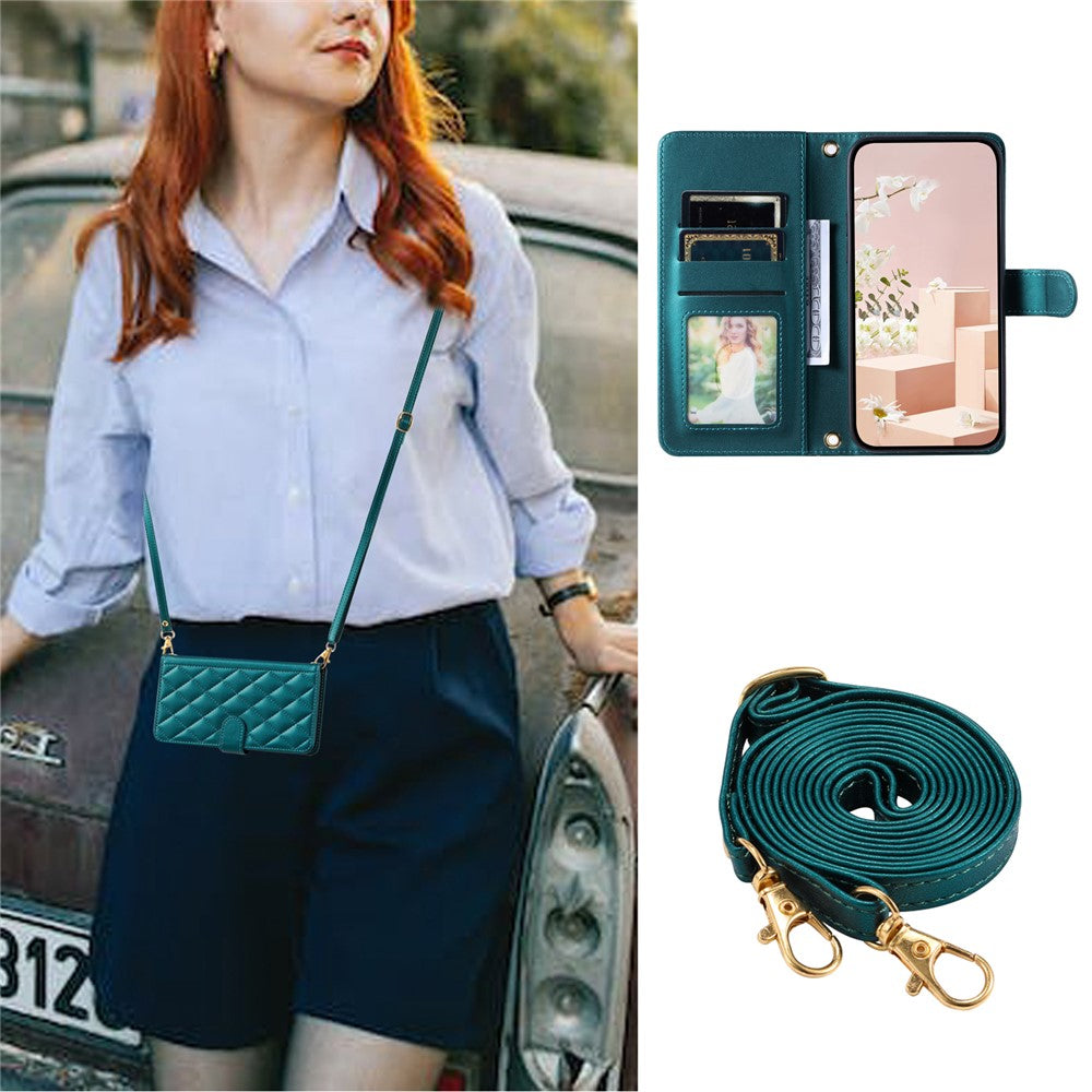 Galaxy A73 5G Wallet-Hülle – Rautenmuster mit Geldbörsenfunktion & Riemen