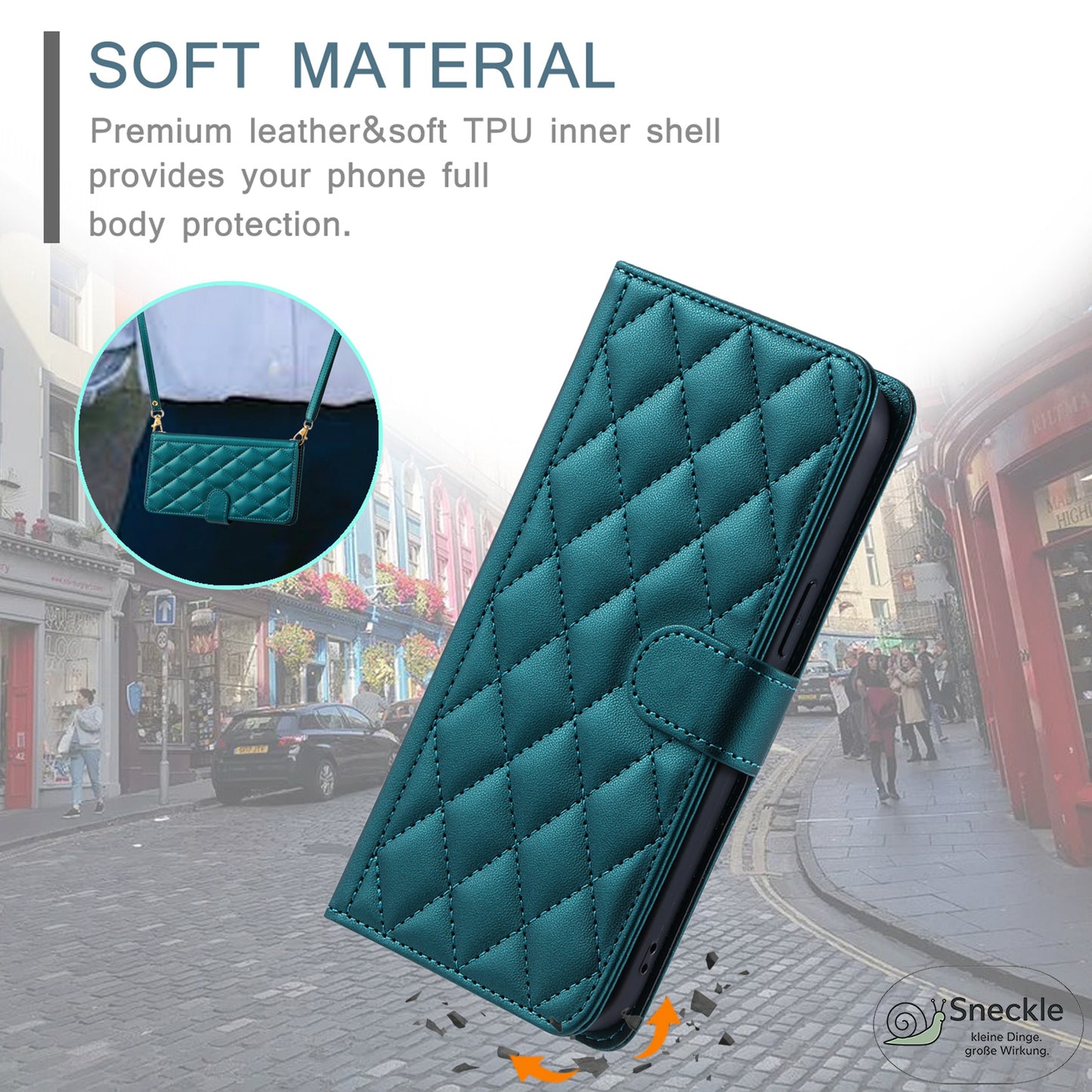 Galaxy A73 5G Crossbody-Lederhülle – Rhombus-Design