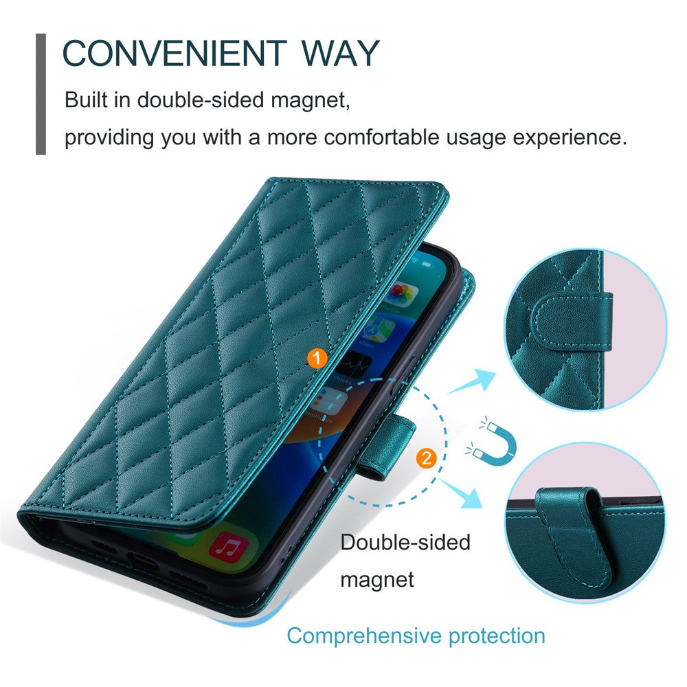 Galaxy A73 5G Wallet-Hülle – Rautenmuster mit Geldbörsenfunktion & Riemen