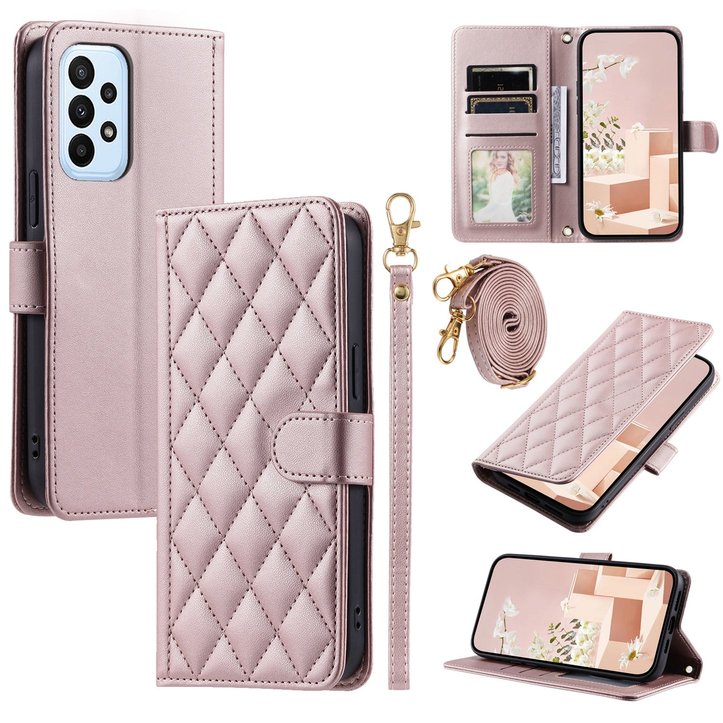 Galaxy A73 5G Crossbody-Lederhülle – Rhombus-Design