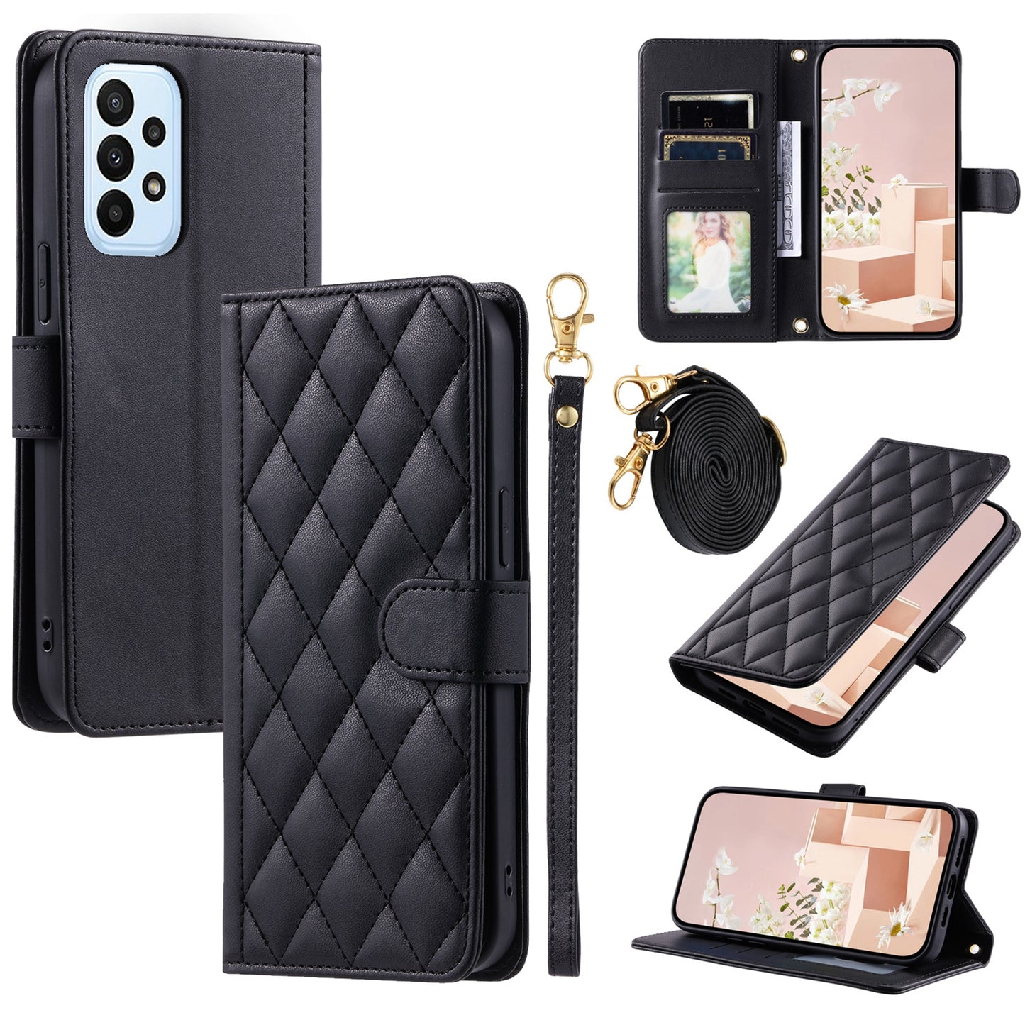 Galaxy A73 5G Crossbody-Lederhülle – Rhombus-Design