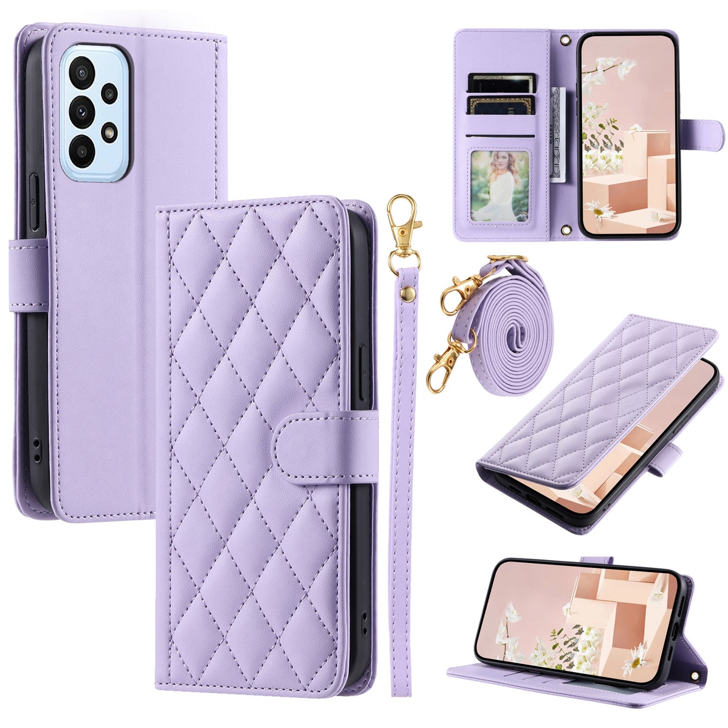 Galaxy A73 5G Crossbody-Lederhülle – Rhombus-Design