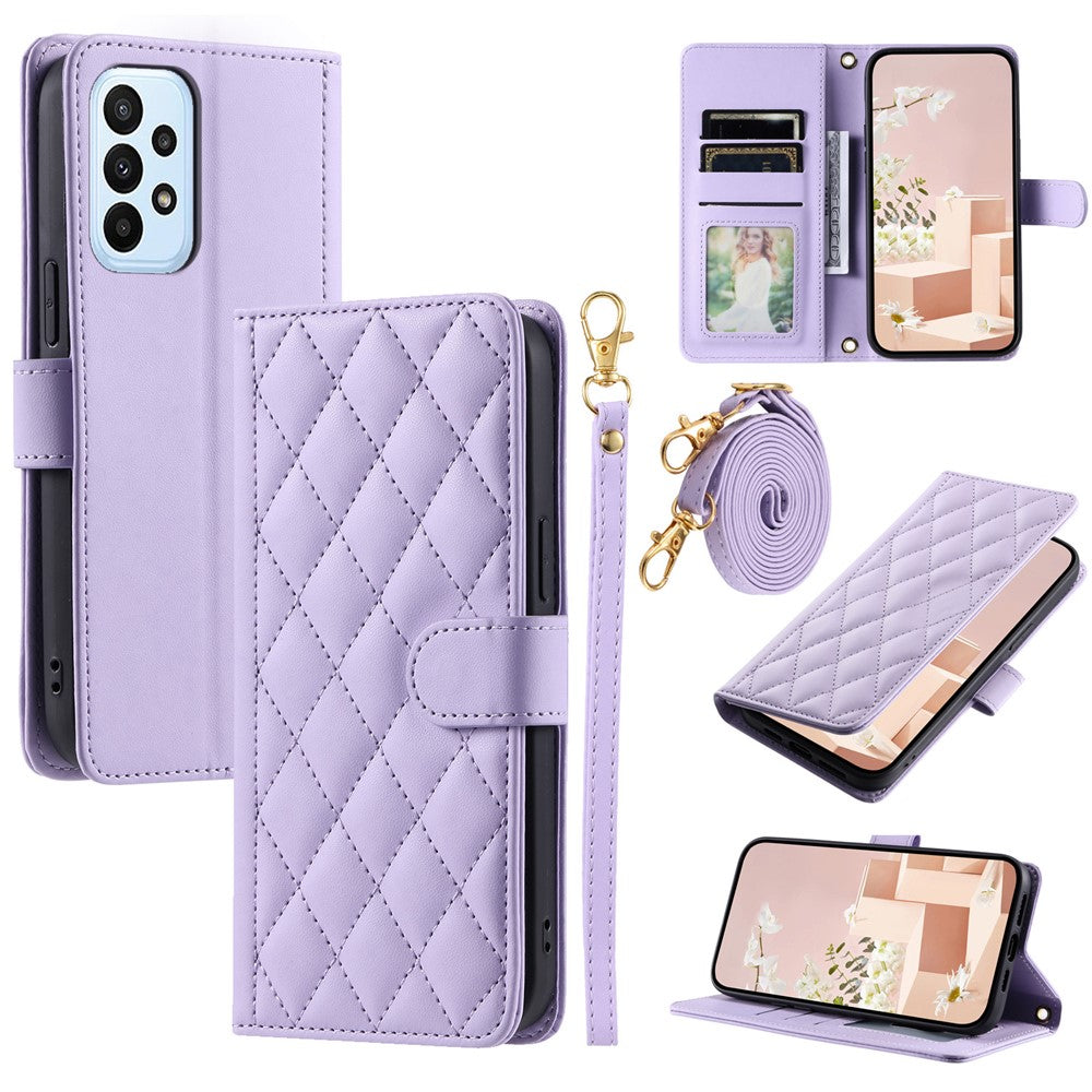 Galaxy A23 4G/5G / F23 5G / M23 5G / M13 4G Wallet-Hülle – Rautenmuster mit Geldbörsenfunktion & Riemen